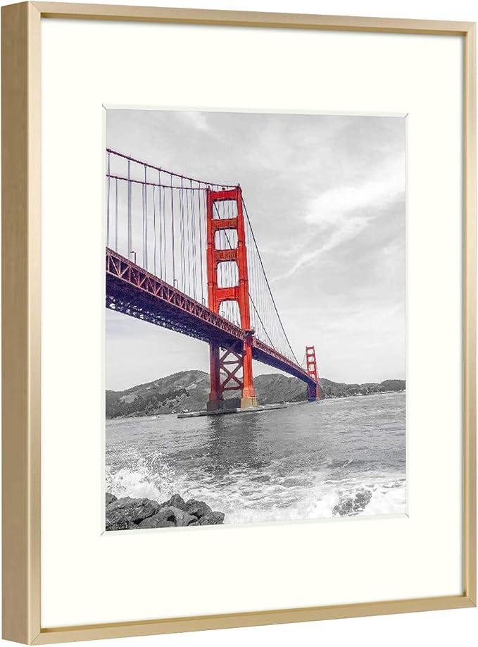 11x14 Aluminum Photo Frame with Ivory Color Mat for 8x10 Picture &#x26; Real Glass, Metal Picture Frame Collection (Gold, 1-Pack)