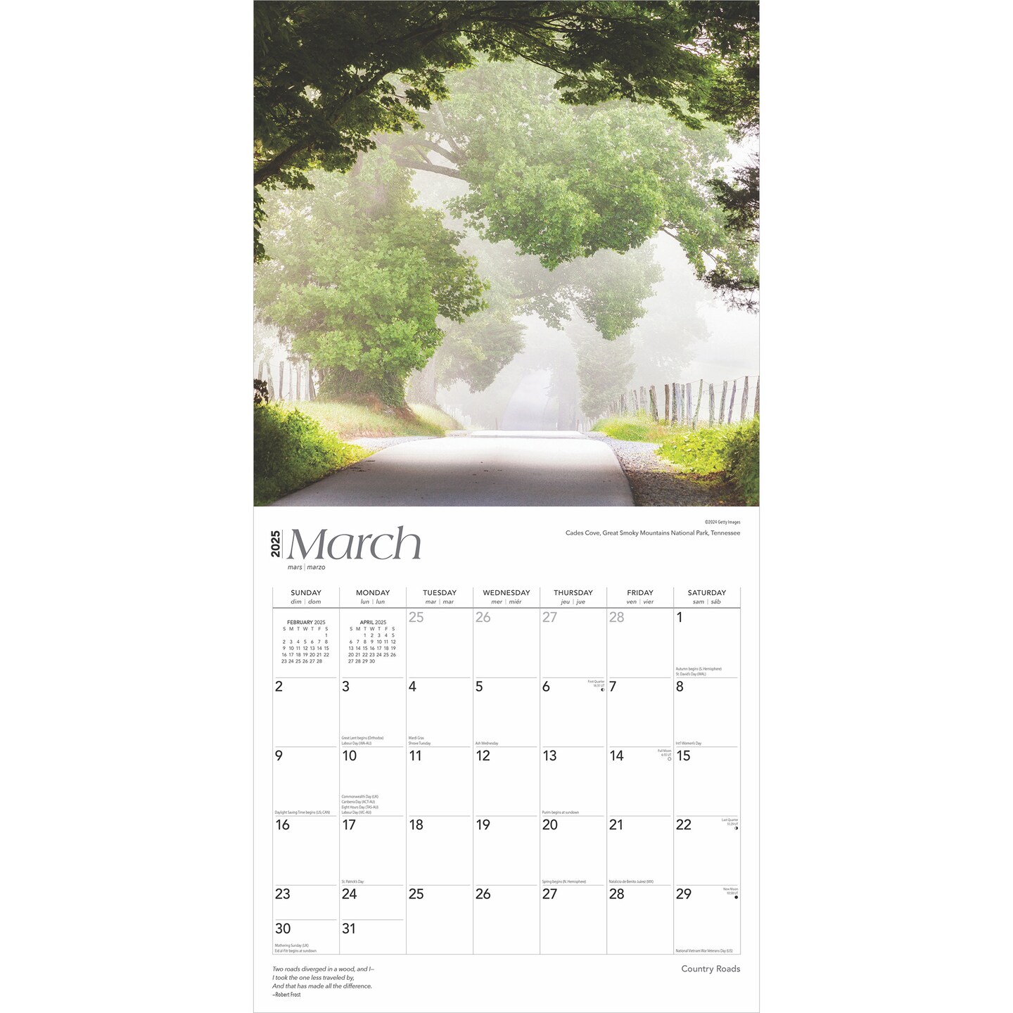 Country Roads | 2025 12 x 24 Inch Monthly Square Wall Calendar | Plastic-Free | BrownTrout | USA United States of America Scenic Rural