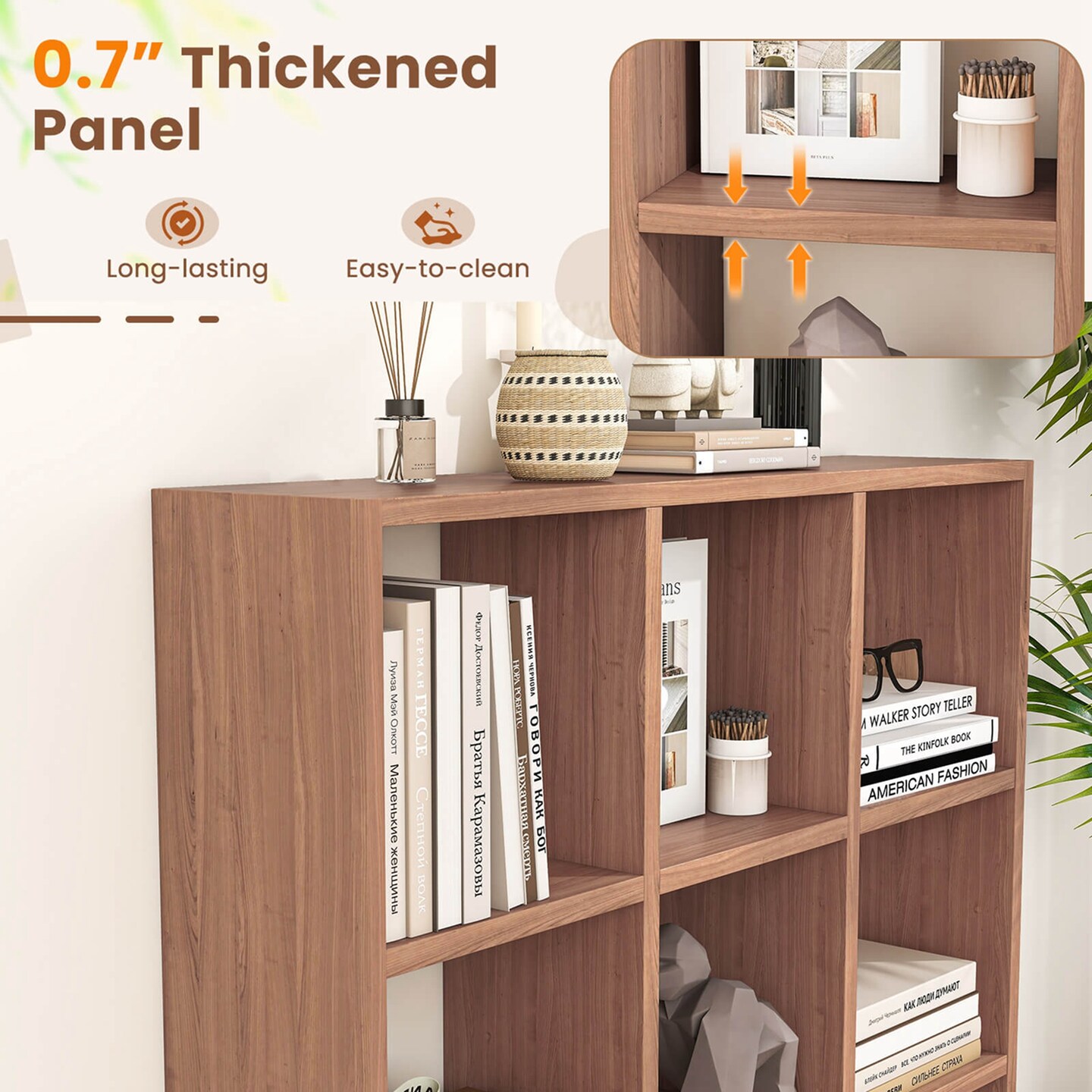 Costway 2 PCS 9-Cube Bookcase with 6 Removable Shelves Raised Support Feet for Living Room Brown/White