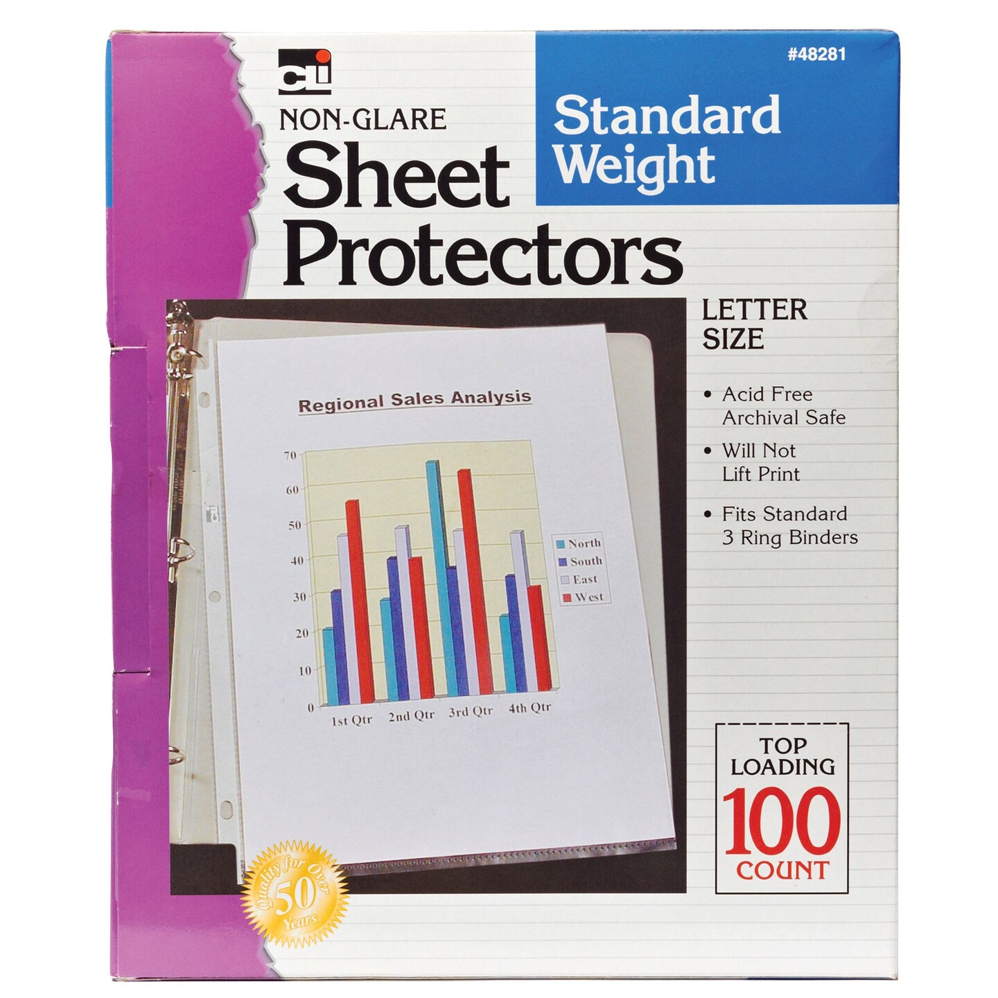 Sheet Protectors, Standard Weight, Letter Size, Non-Glare, Box of 100
