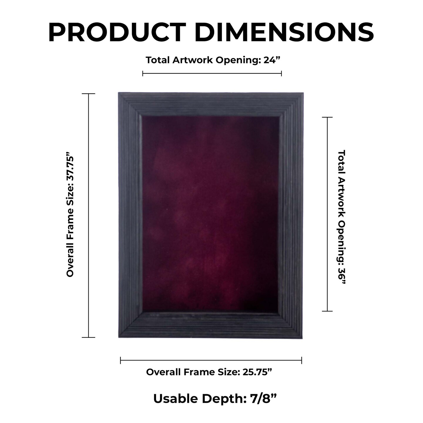 Rustic Black Wood Shadow Box Frame with Acrylic Front - Dark Red Suede Backing, 30 Sizes