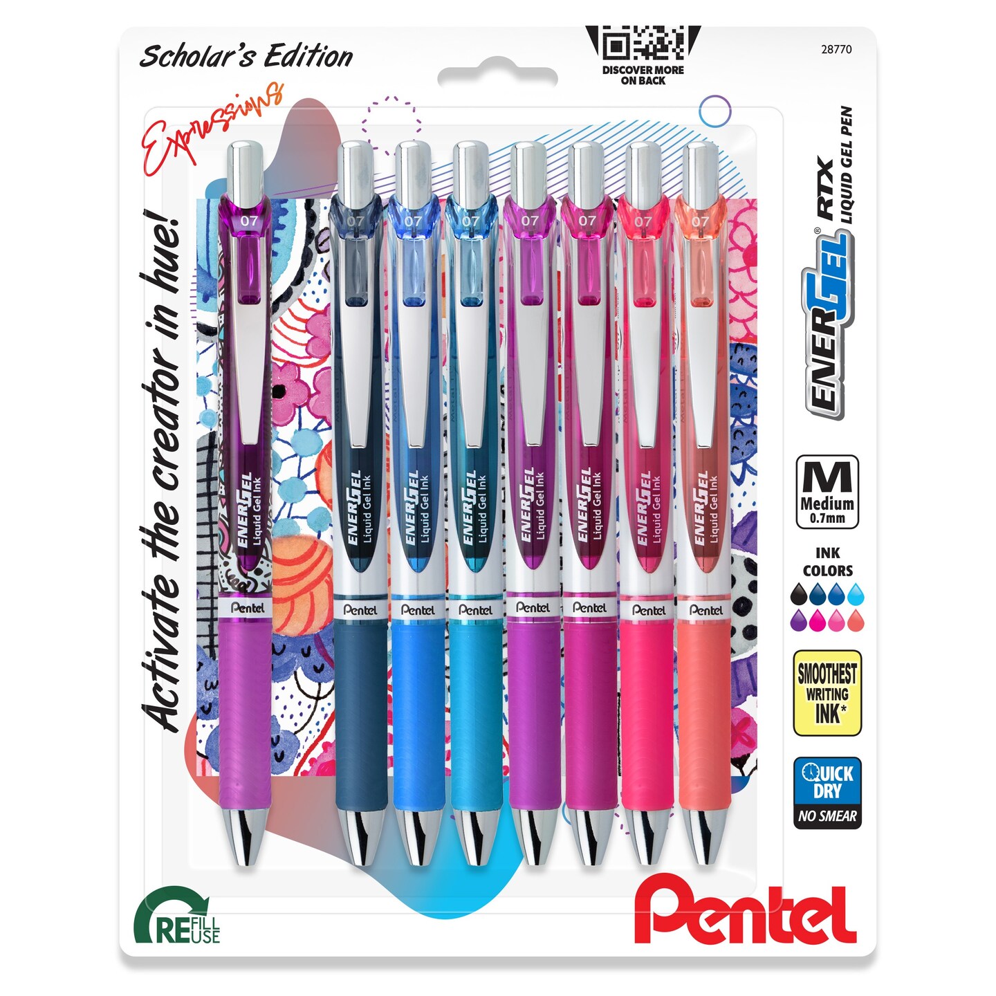 Pentel EnerGel RTX Retractable Liquid Gel Pens 0.7mm 8/Pkg
