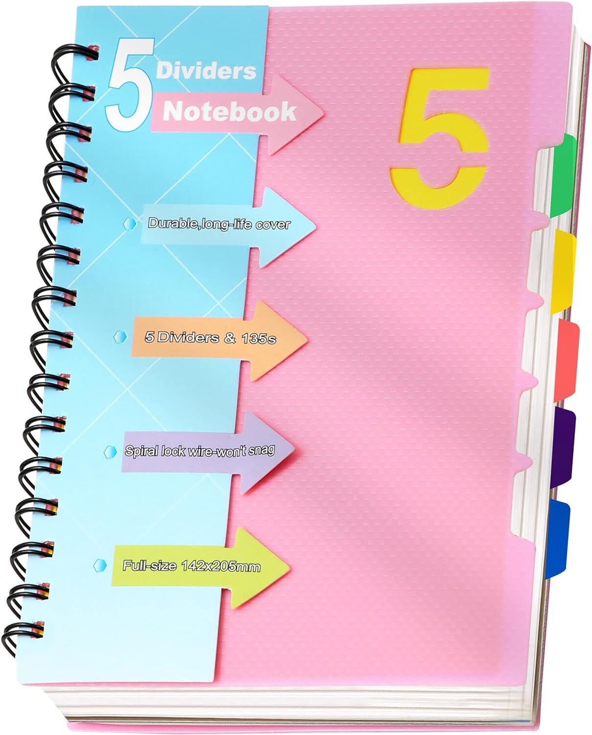 5 Subject Notebooks College Ruled Spiral Notebook 5X7 Hardcover ...