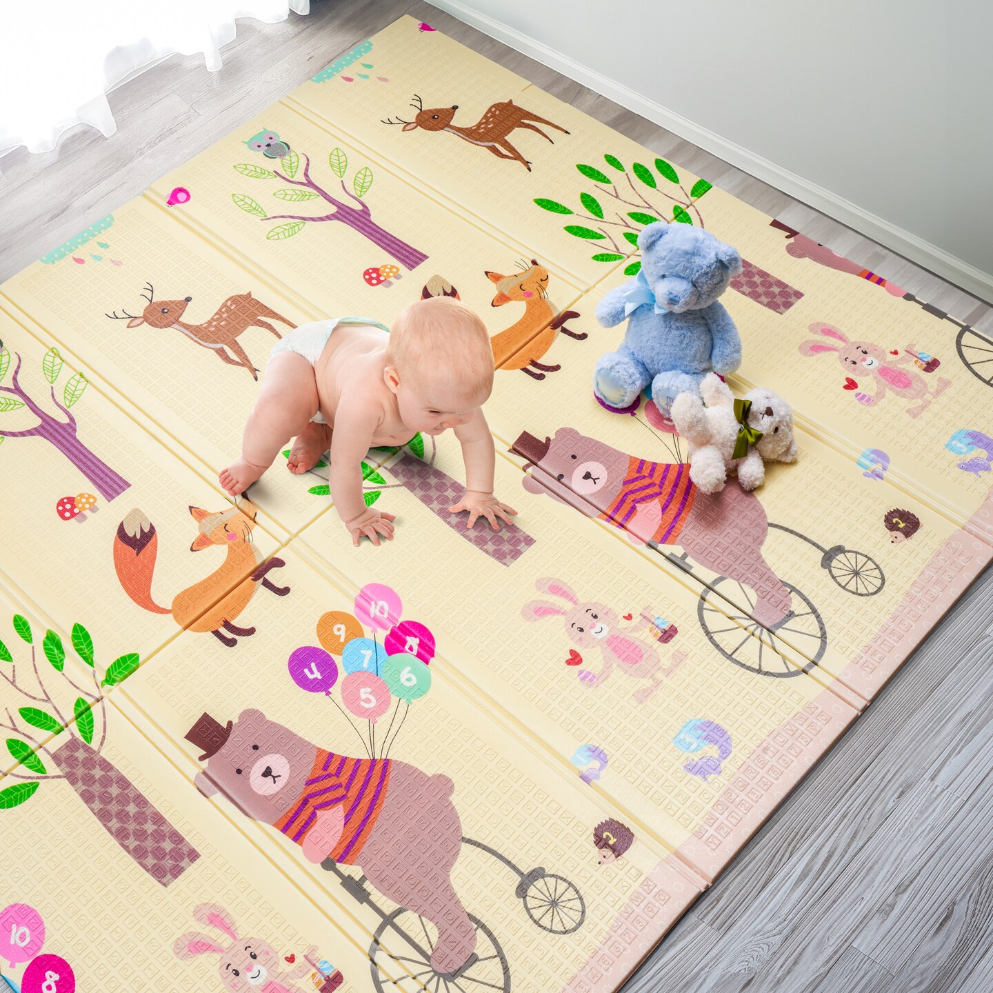Sorbus Foldable Baby Play Mat, Kids Foam Mats for Playtime & Tummy Time with Travel Bag for Babies, Toddlers, and Kids (Woodland Buddies)
