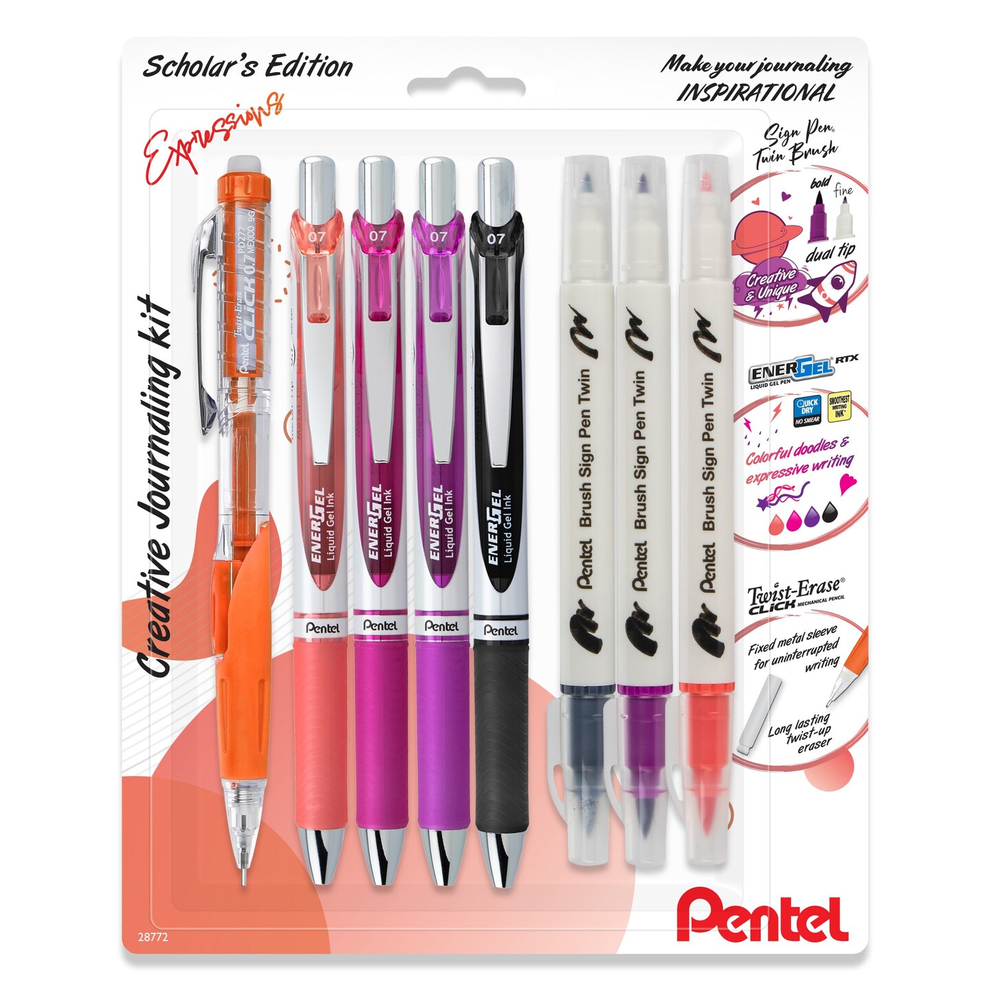 Pentel EnerGel RTX Retractable Liquid Gel Pen Kit-Journaling Expressions