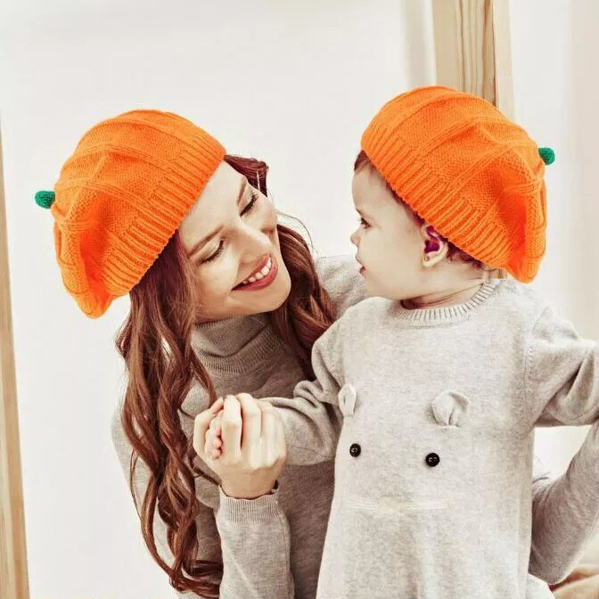 Halloween Pumpkin Warm French Style Casual Classic Knit Beanie Cap Beret Hat