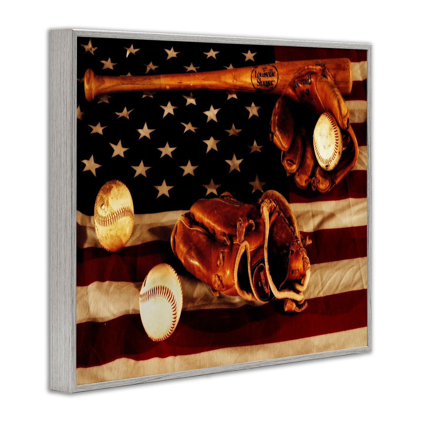Stupell Industries Vintage American Flag Baseball Photo Framed Giclee Art
