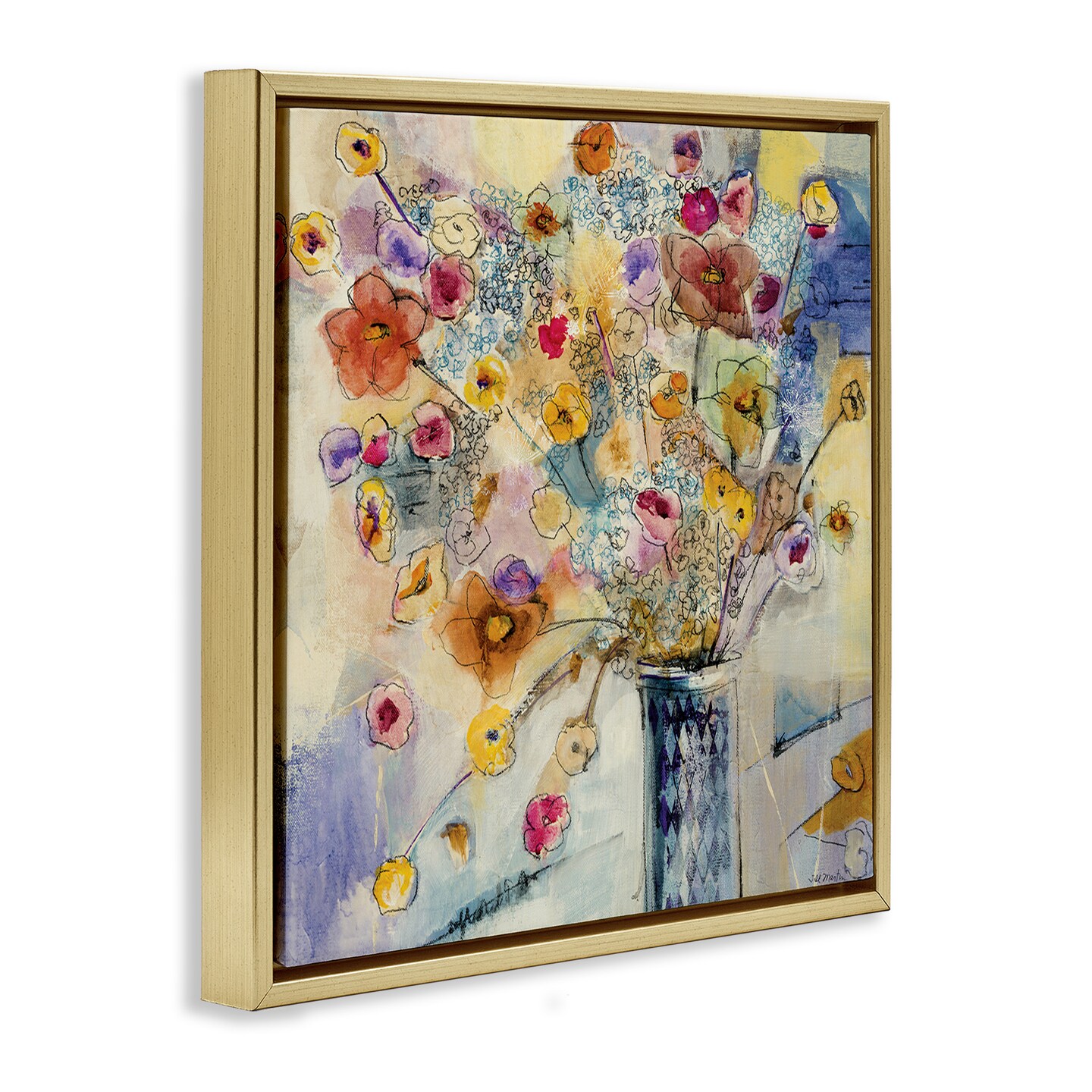 Stupell Industries Chaotic Flowers Line Drawing Framed Floater Canvas Wall Art