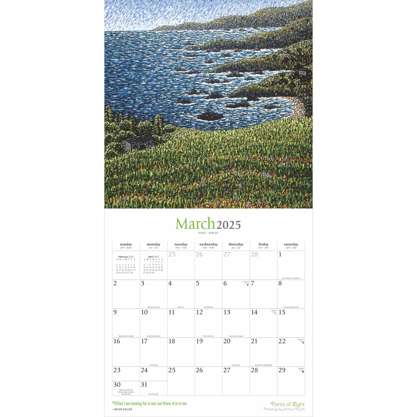 Points of Light | 2025 12 x 24 Inch Monthly Square Wall Calendar | Featuring the Artwork of Arthur Poulin | Plastic-Free | Brush Dance | Paintings Impressionism