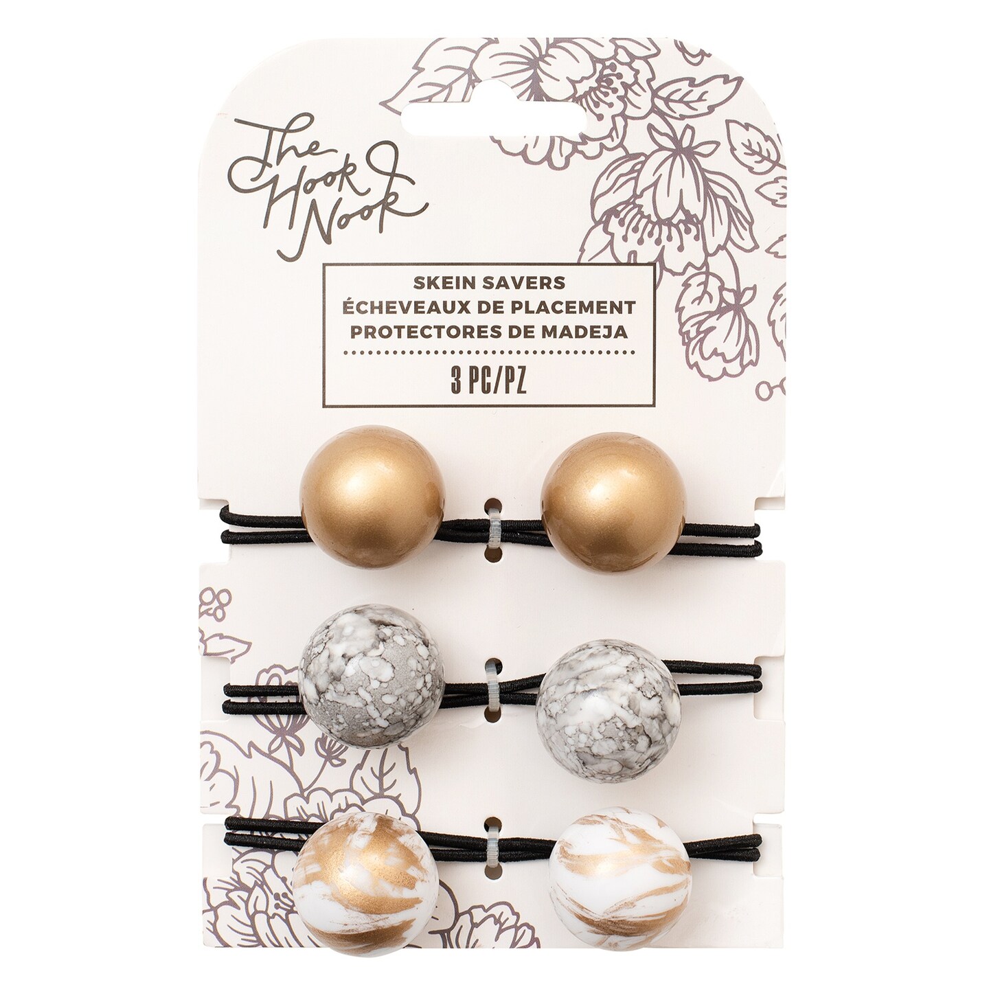 The Hook Nook Skein Saver 3/Pkg-Gold, Grey, And White Marble