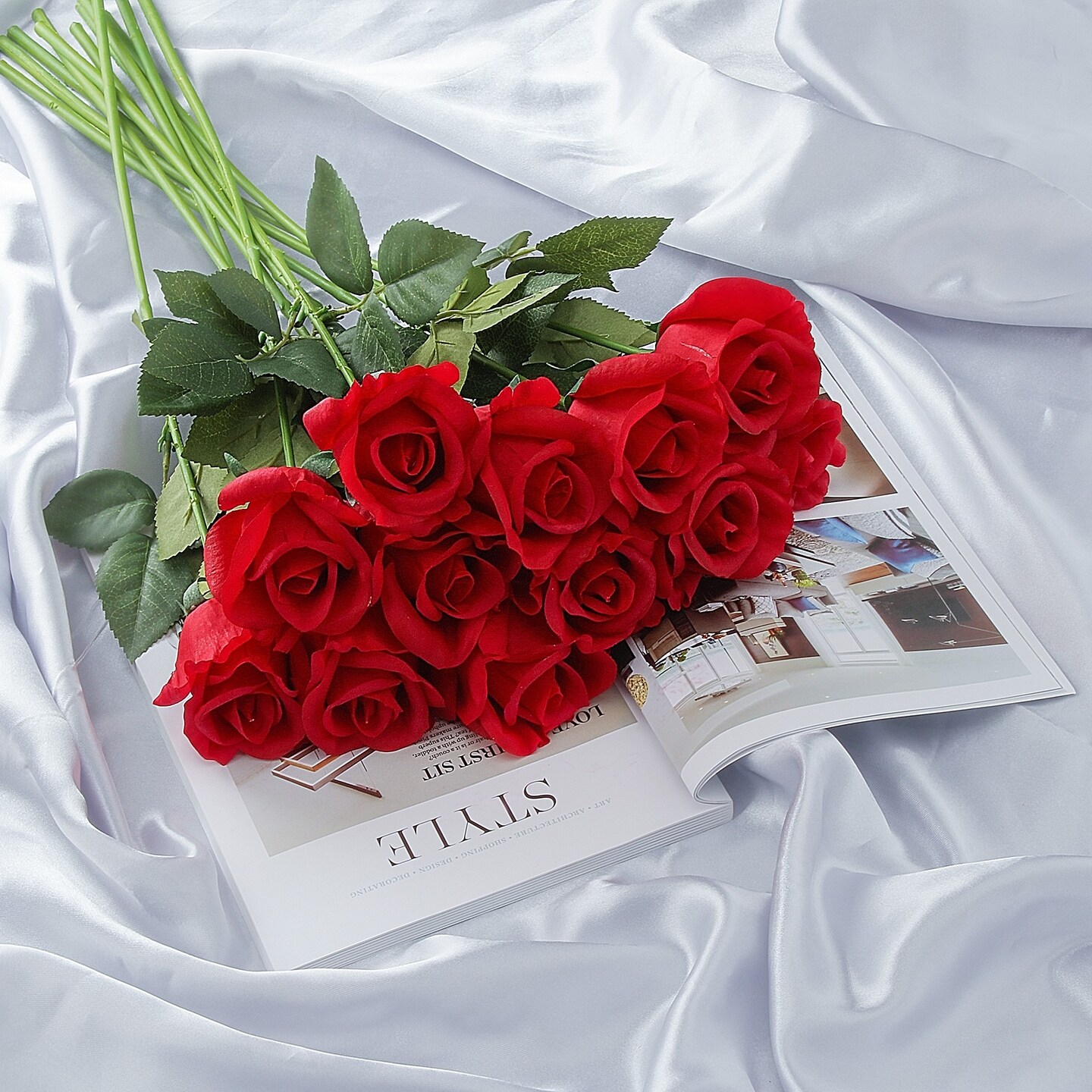Roses Real-Touch Artificial Flowers 22&#x201D; Long Stems, 12pcs