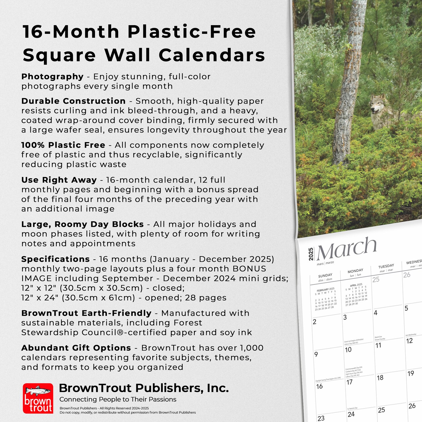 Montana Wild &#x26; Scenic | 2025 12 x 24 Inch Monthly Square Wall Calendar | Plastic-Free | BrownTrout | USA United States of America Rocky Mountains State Nature