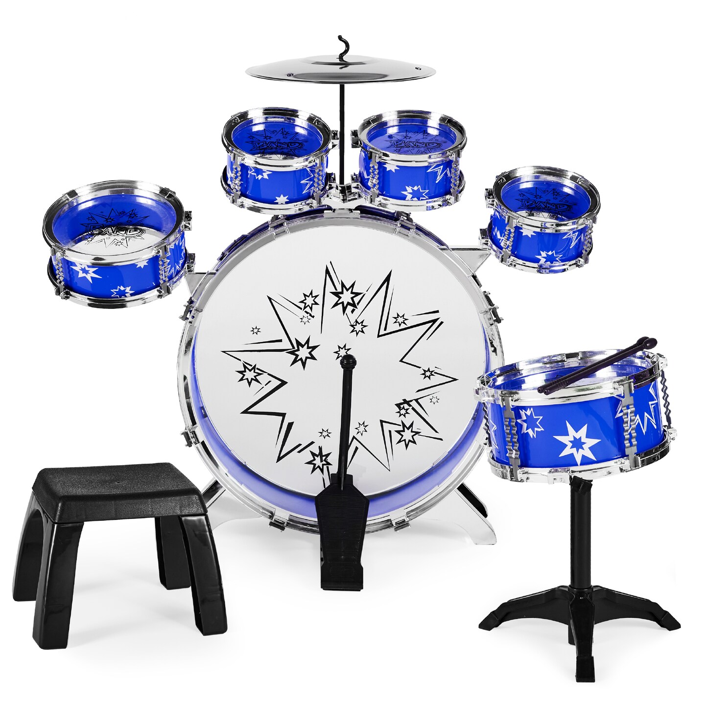 Best Choice Products 11-Piece Kids Starter Drum Set w/ Bass Drum, Tom Drums, Snare, Cymbal, Stool, Drumsticks