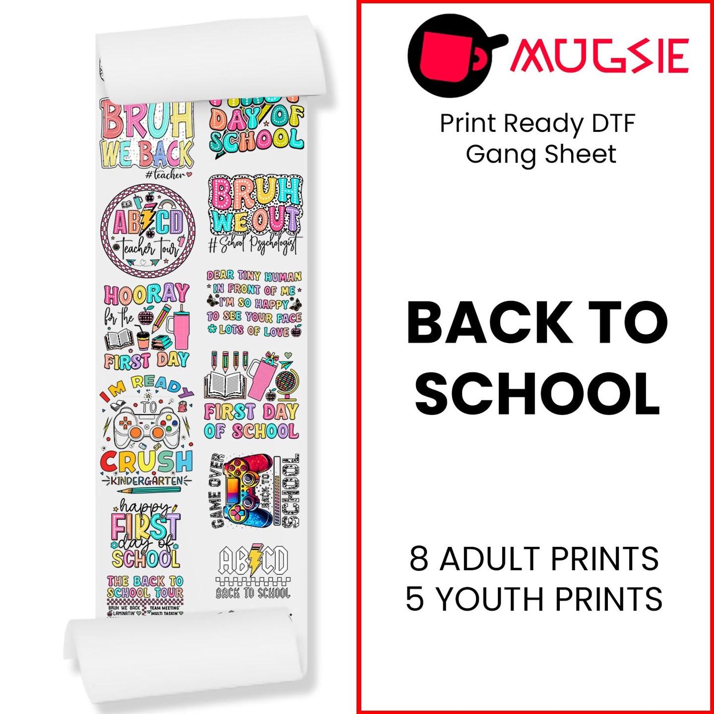 Back To School DTF Transfer Gang Sheets - 22x60 Direct-to-Film