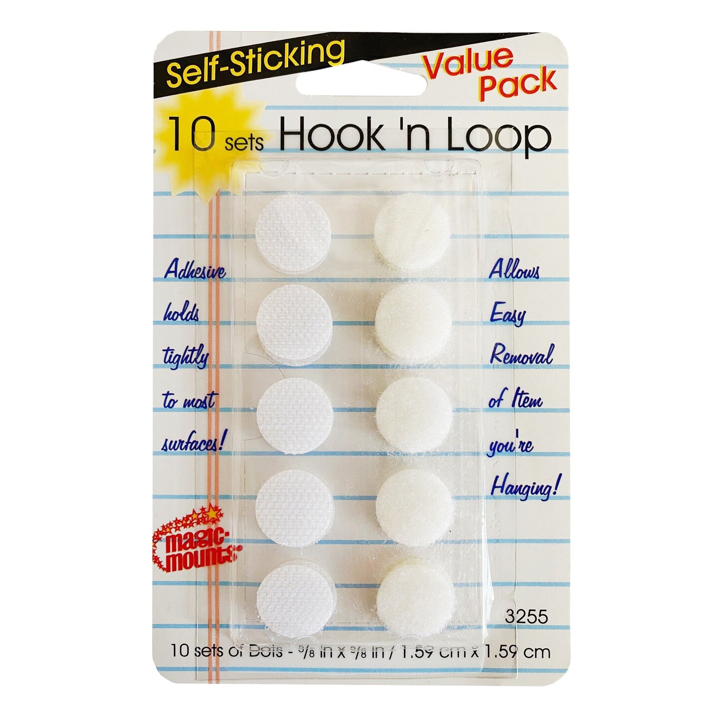 Self-Sticking Hook &#x27;N Loop Dots 5/8&#x22;, White, 10 Sets