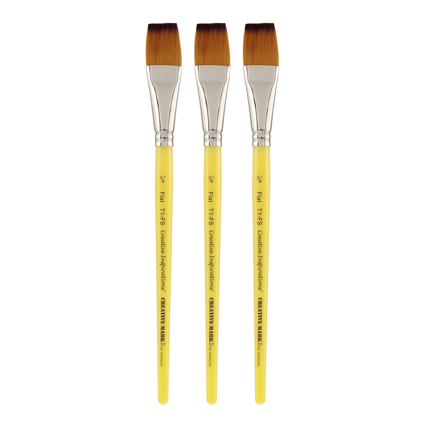 Creative Inspirations Dura-Handle Flat Short Handle Paint Brush Set of 3- Solid Resin Handle, Synthetic Taklon Paint Brushes, Flat Brush for Oils, Acrylics, Watercolors - Handles Will Not Chip or Crack