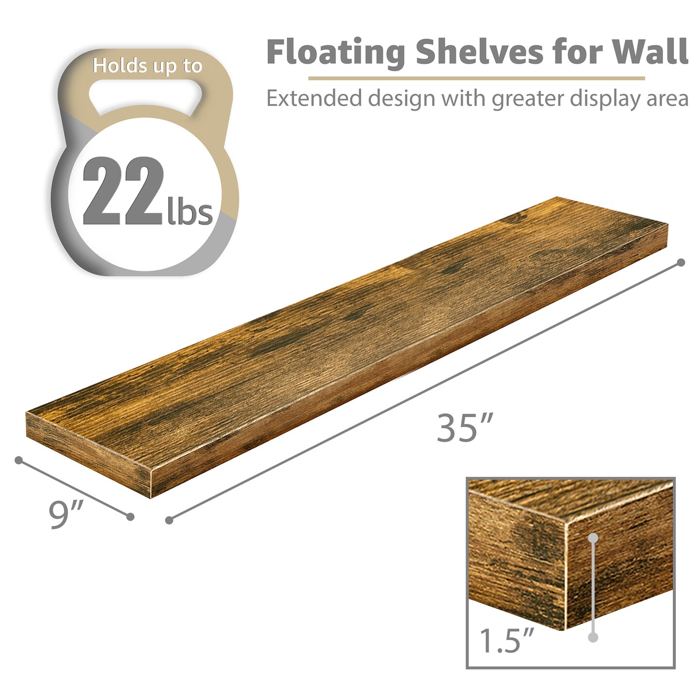Sorbus Floating Shelves for Wall - 2 Long Floating Shelves for Bedroom, Kitchen, Living Room, Bathroom Shelves, Home Decor, Farmhouse - 35 x 9 Inch Wall Mounted Floating Shelves for Wall