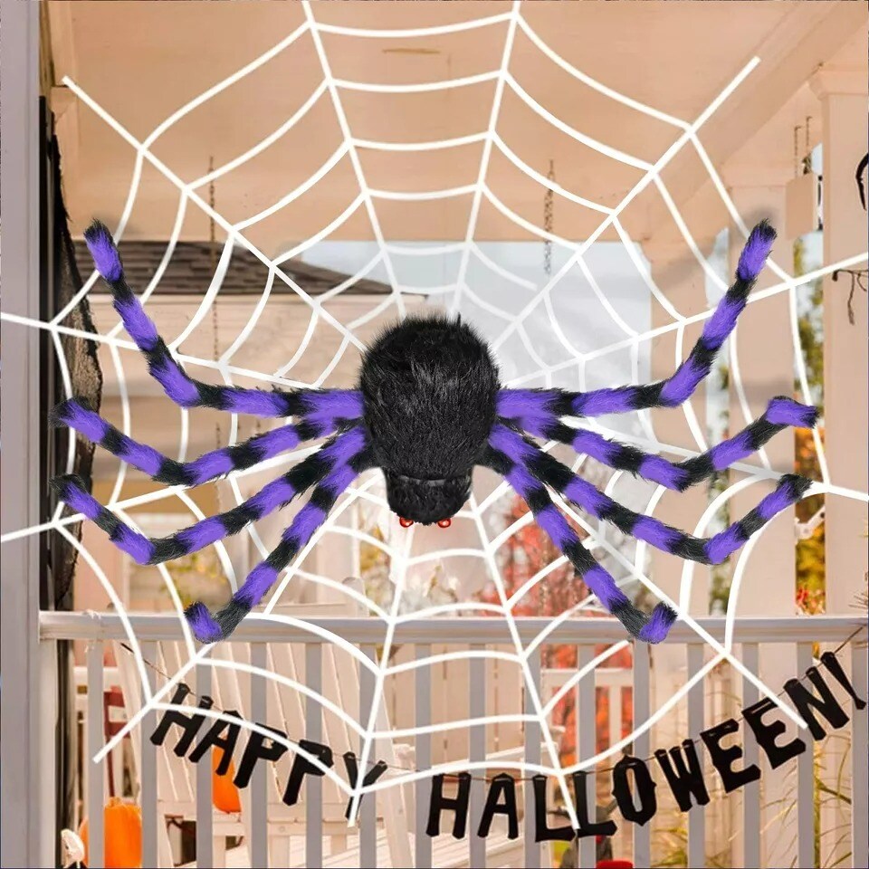 Halloween Hanging Decor Giant Realistic Hairy Spider Outdoor Yard Decor, Purple