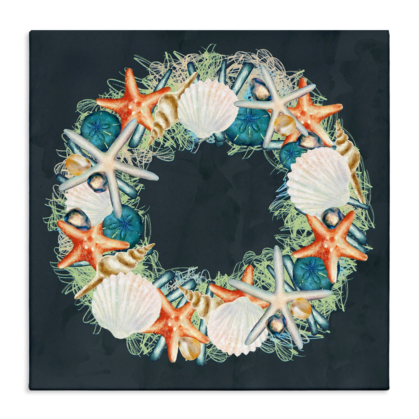 Stupell Industries Starfish and Nautical Seashell Wreath Canvas Wall Art
