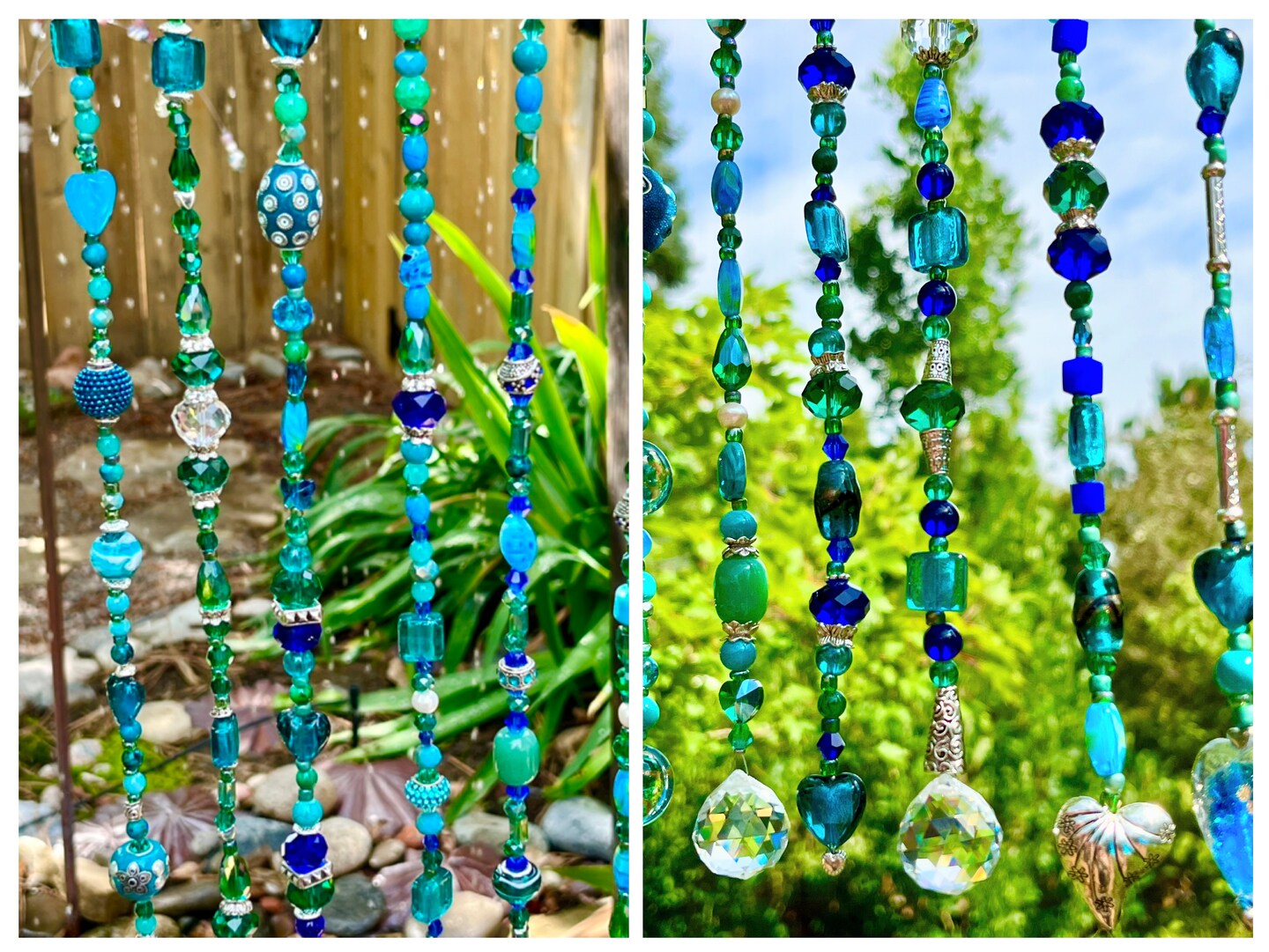 TEAL Glass Suncatcher Ovarian Cancer Bead Curtain HANDMADE Wall