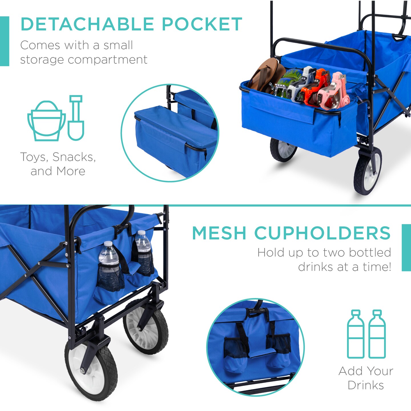 Best Choice Products Folding Utility Cargo Wagon Cart w/ Removable Canopy, Cup Holders