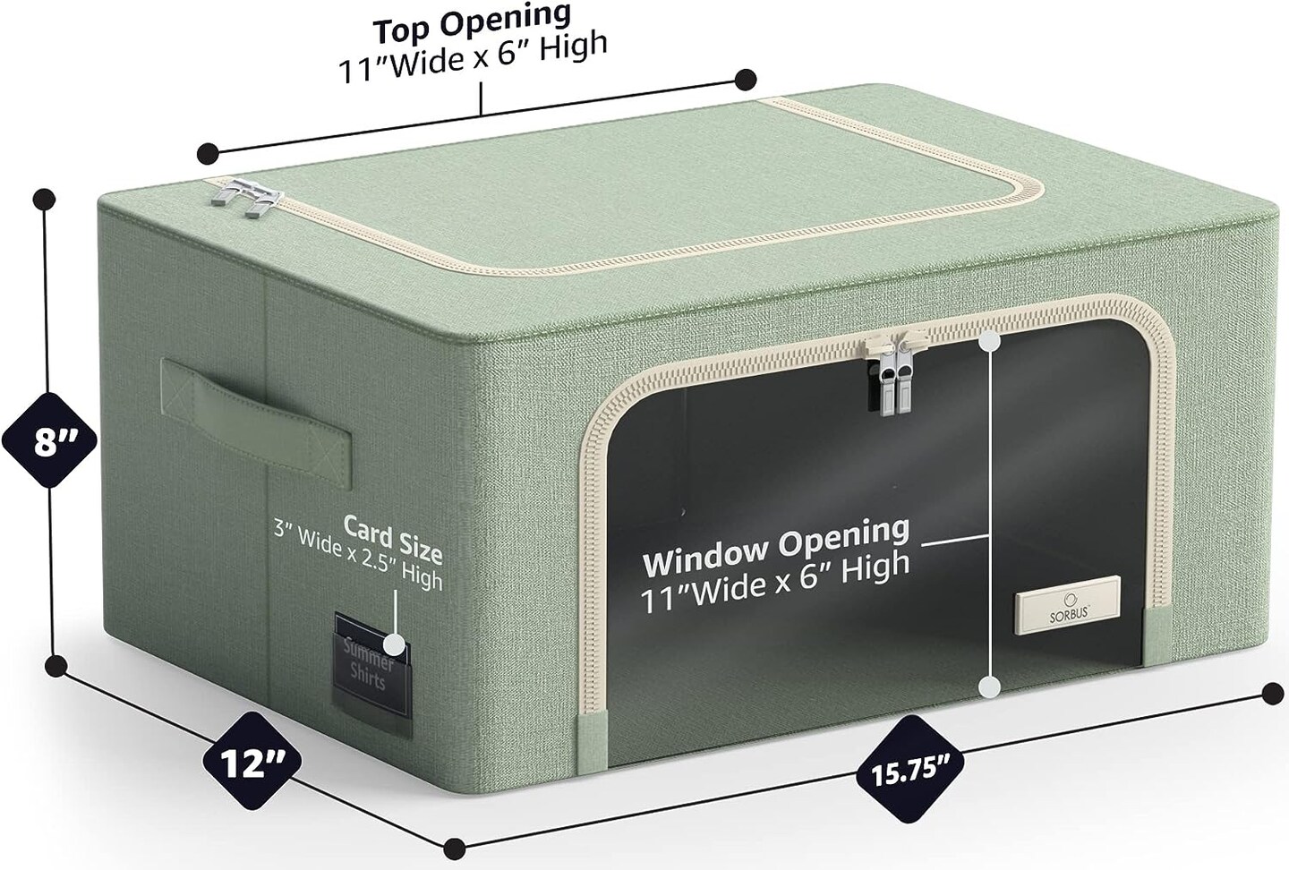 Sorbus 1 Pack Storage Bin with Metal Frame - Stackable & Foldable Bedding, Linen, and Clothes Organizer Bags with Window and Handles