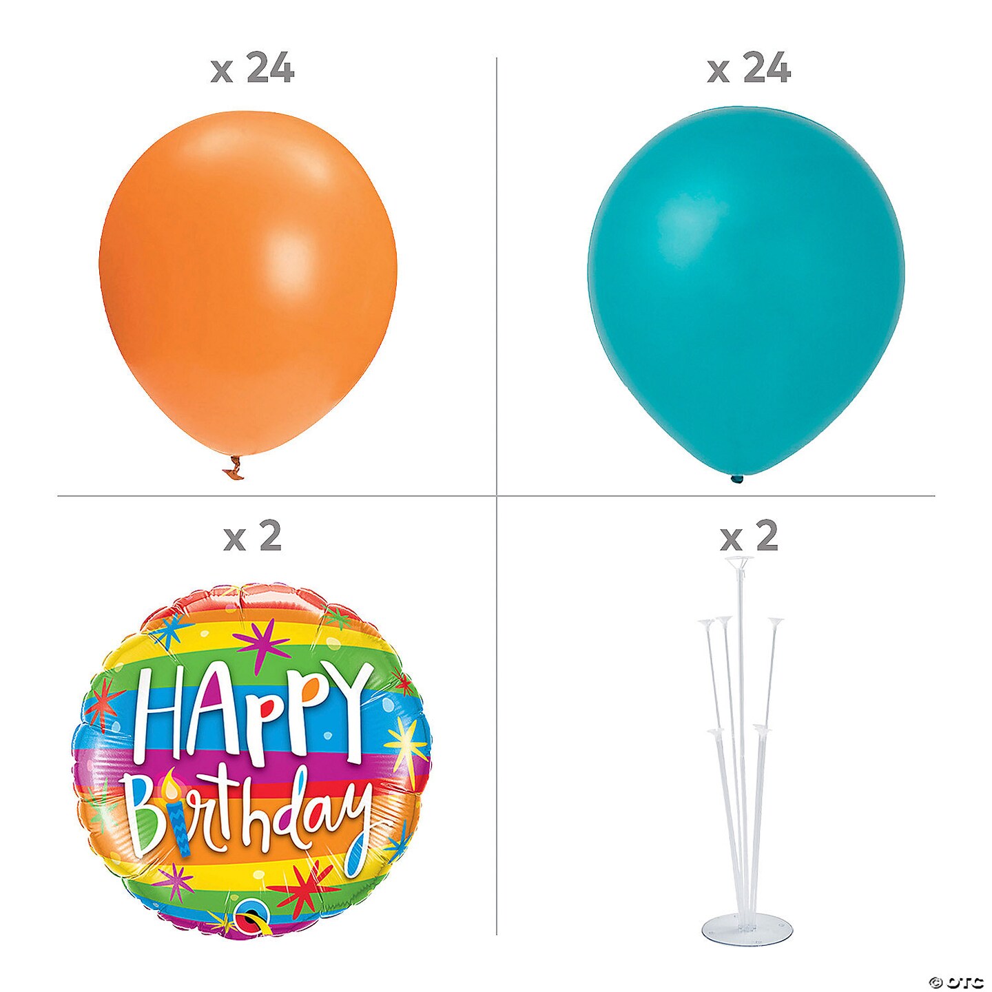 Happy Birthday Rainbow Stripes Balloon Centerpiece Kit - 52 Pc.
