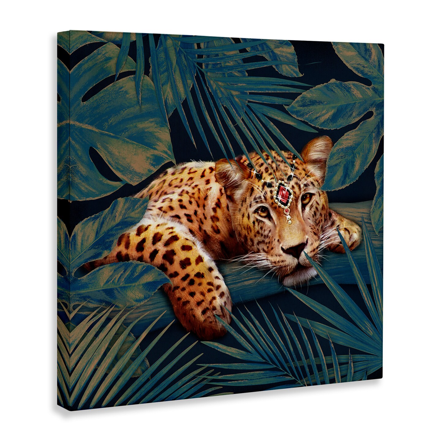 Stupell Industries Tropical Leopard with Glitz Gem Canvas Wall Art