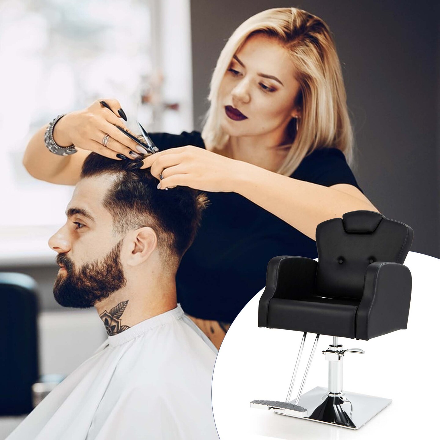 Costway Hydraulic Barber Chair 360 Degrees Swivel Salon Chairs with Adjustable Headrest