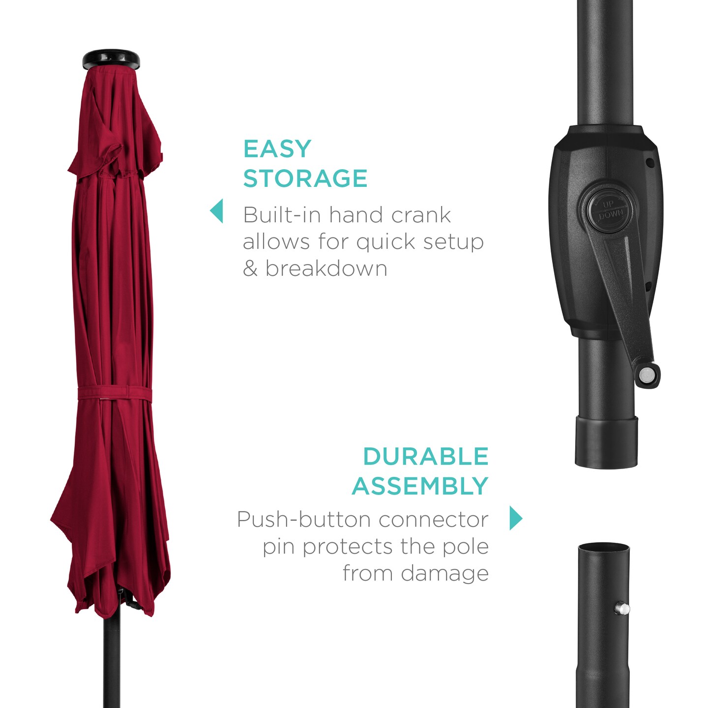 Best Choice Products 7.5ft Outdoor Solar Patio Umbrella for Deck, Pool w/ Tilt, Crank, LED Lights