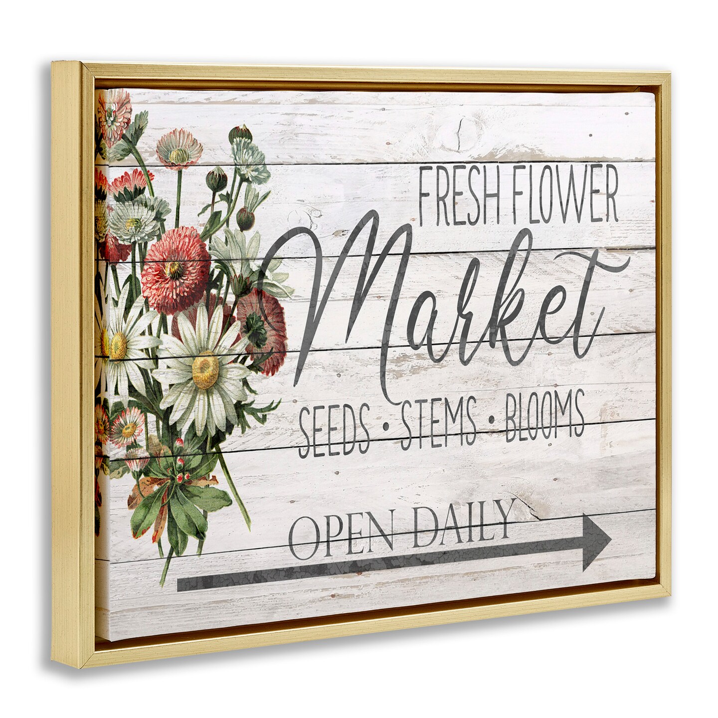 Stupell Industries Planked Style Fresh Flower Market Framed Floater Canvas Wall Art