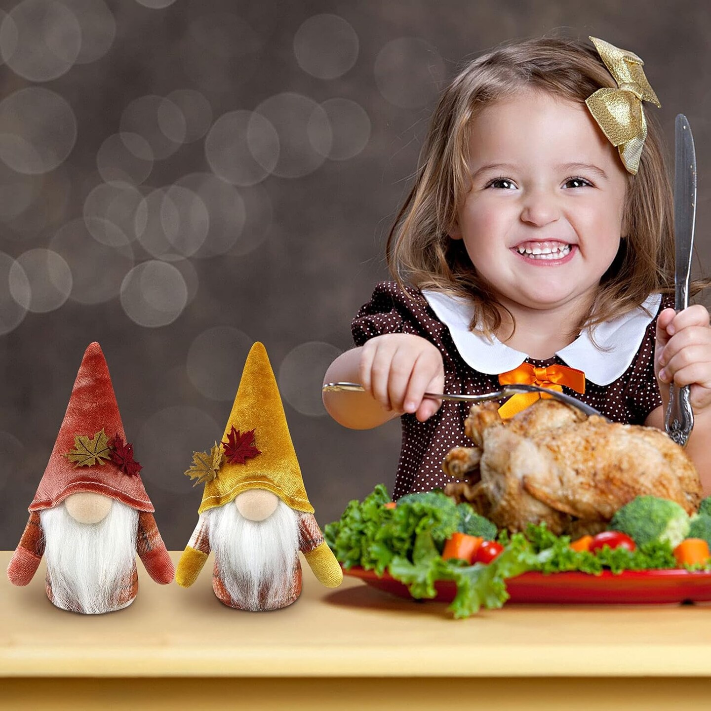 2 Pieces Thanksgiving Gnomes Plush Fall Decorations for Home Autumn Harvest Maple Leaf Handmade Tomte Ornaments Tabletop Party Figurines.