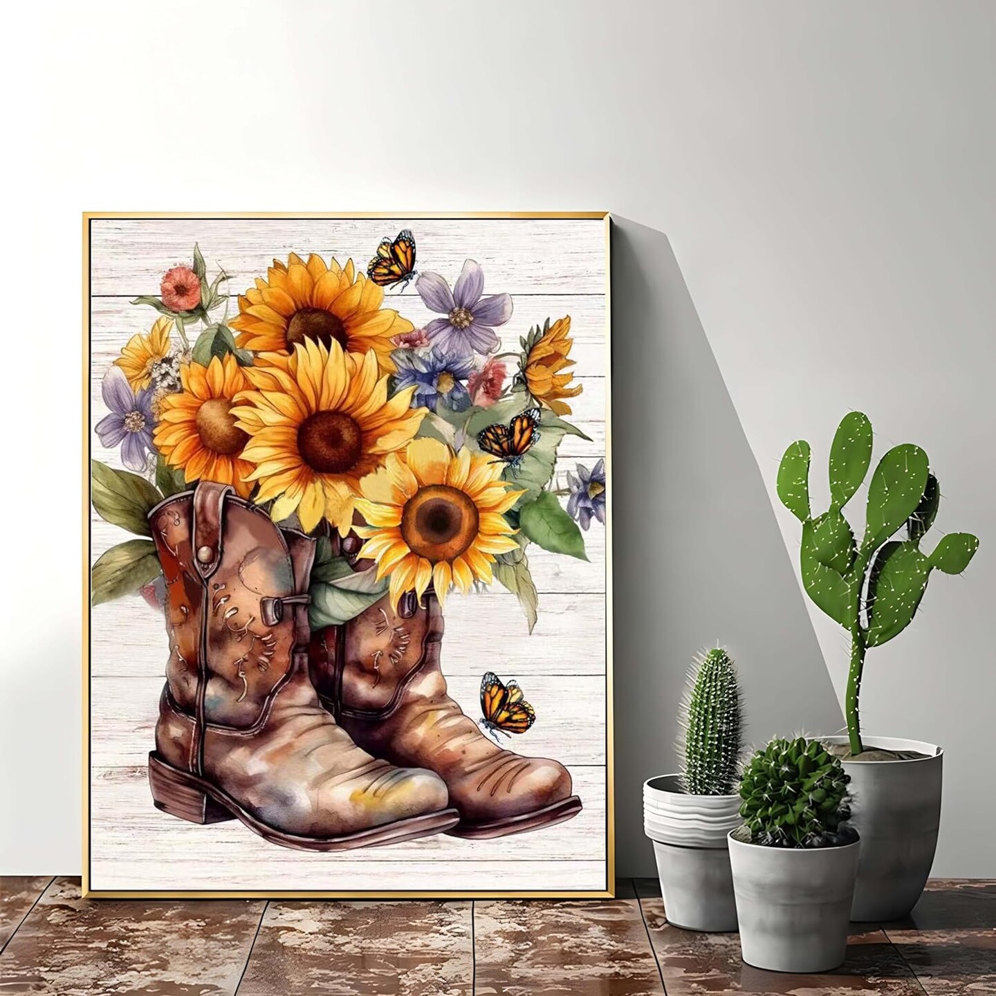 Boot Diamond Painting Kits for Adults, 5D Butterfly Sunflower Flowers Diamond Art Kits for Beginners - DIY Full Drill Diamond Gem Art with Painting Kits for Home Wall Decor 12 x 16 inches