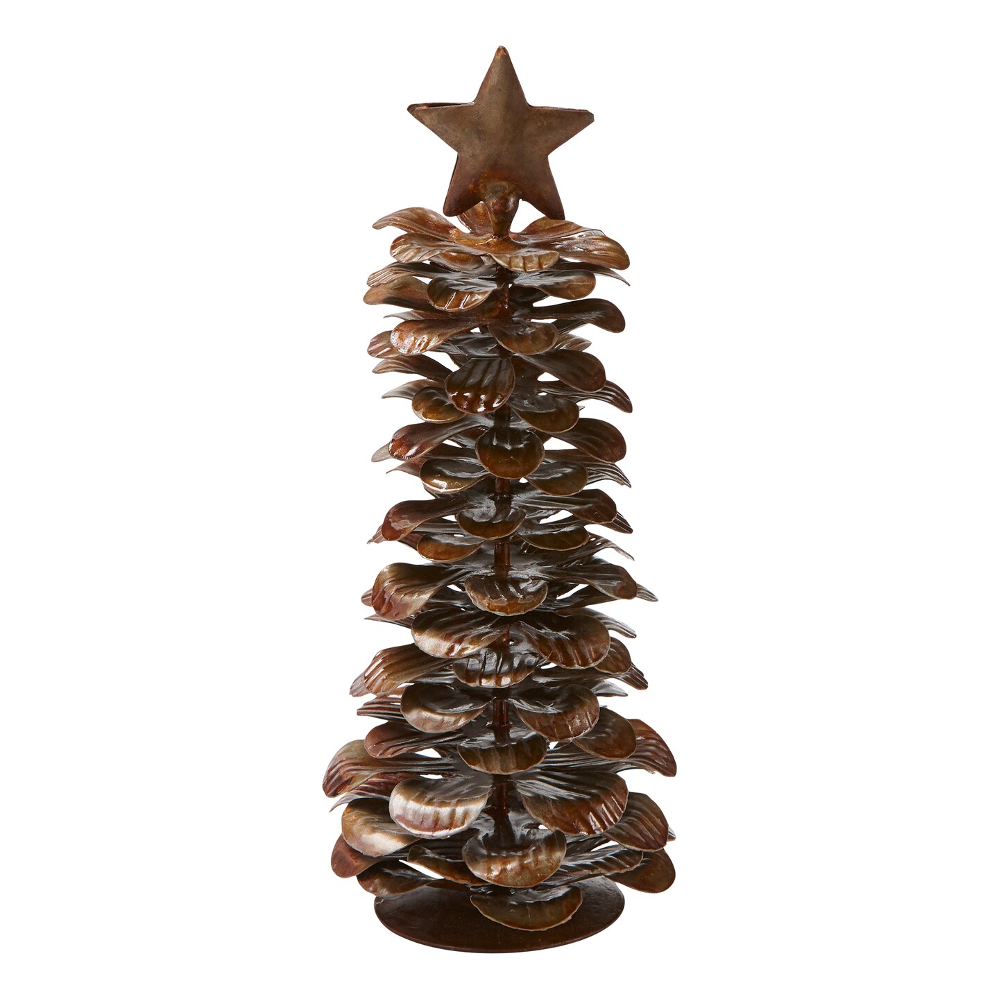 Pinecone Tree with Star Tall Decorative Figurine Holiday Decor Antique Brown Iron 7x3x3 inches Christmas