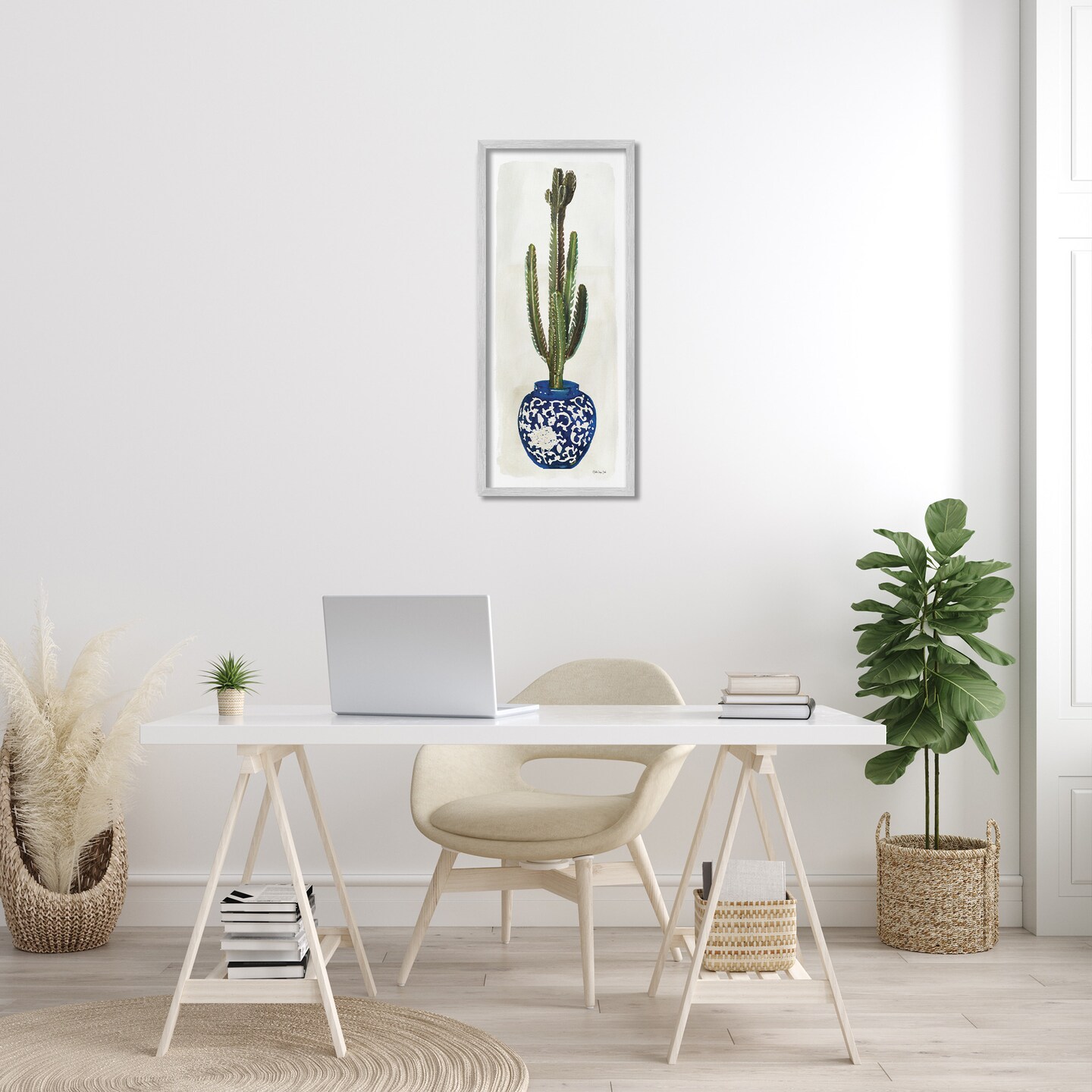 Stupell Industries Cactus in Blue Ornate Vase Framed Giclee Art