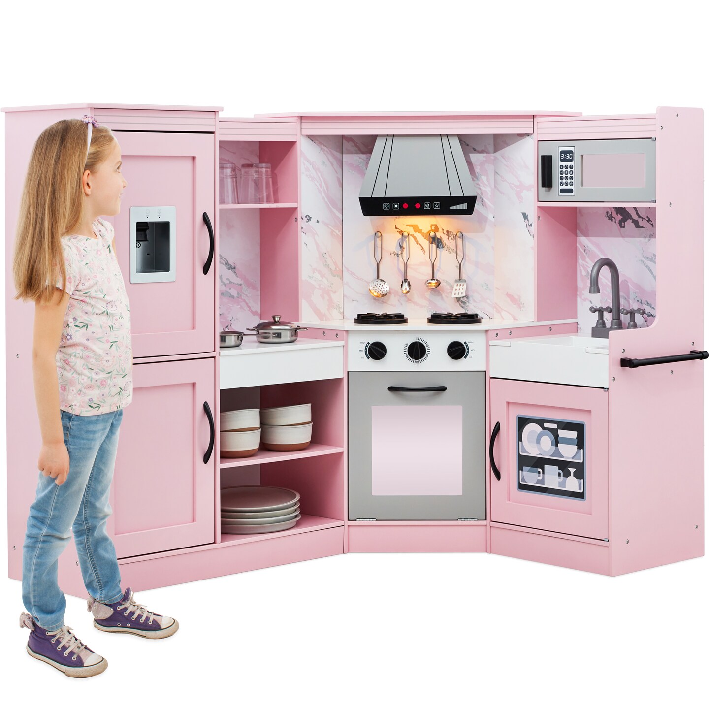 Best Choice Products Pretend Play Corner Kitchen, Ultimate Wooden Toy Set for Kids w/ 6 Accessories