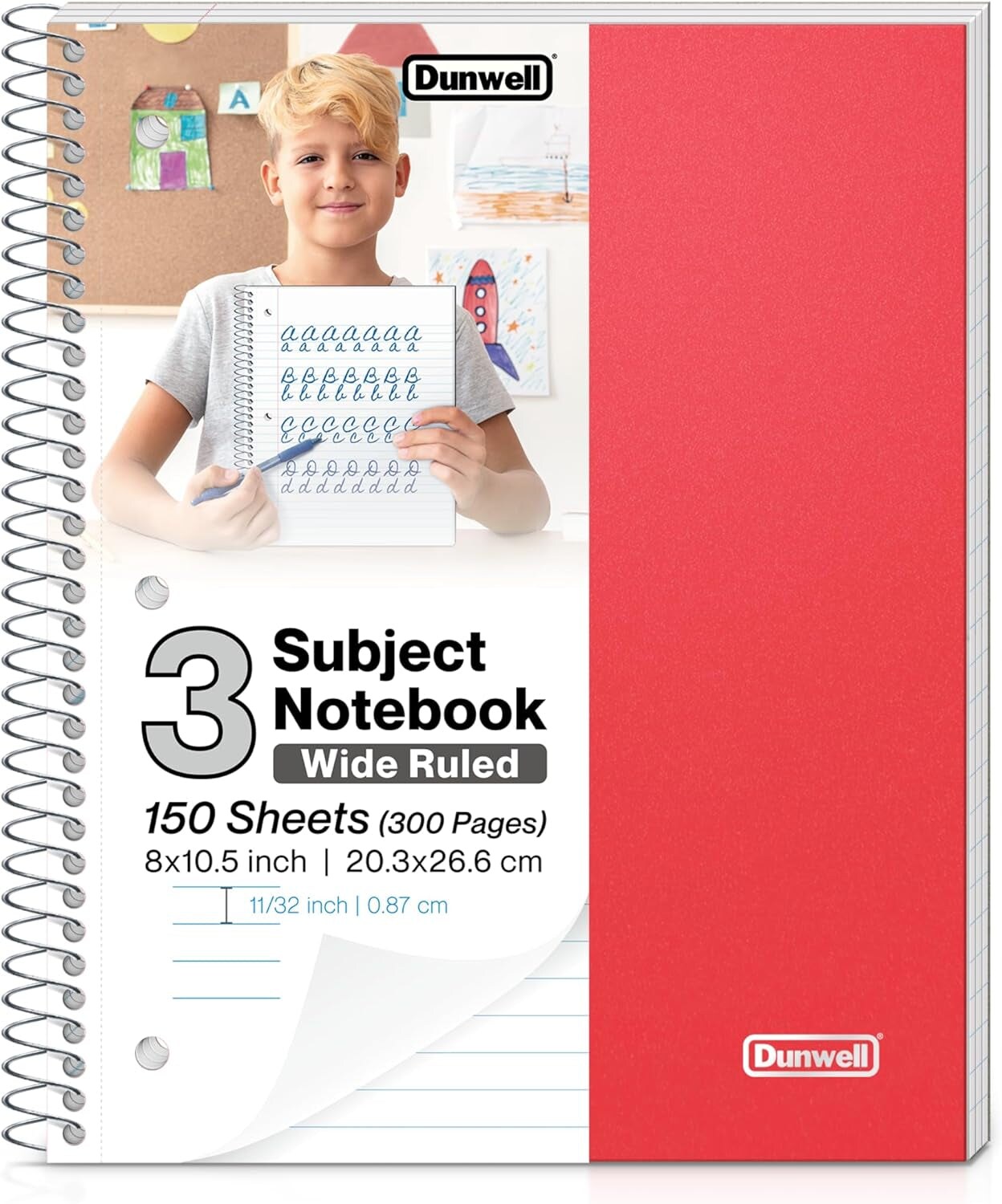 1-Subject Notebook, Wide Ruled Notebook, Blue Plastic Cover, 100 Sheets (200 Pages) 8X10.5 3-Hole Easy Tear-Off Pages, Single Subject Spiral Note Book for Kid, School Notebook