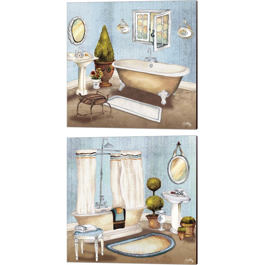 Master Bath by Elizabeth Medley 14" x 14" Canvas Wall Art (Set of 2)