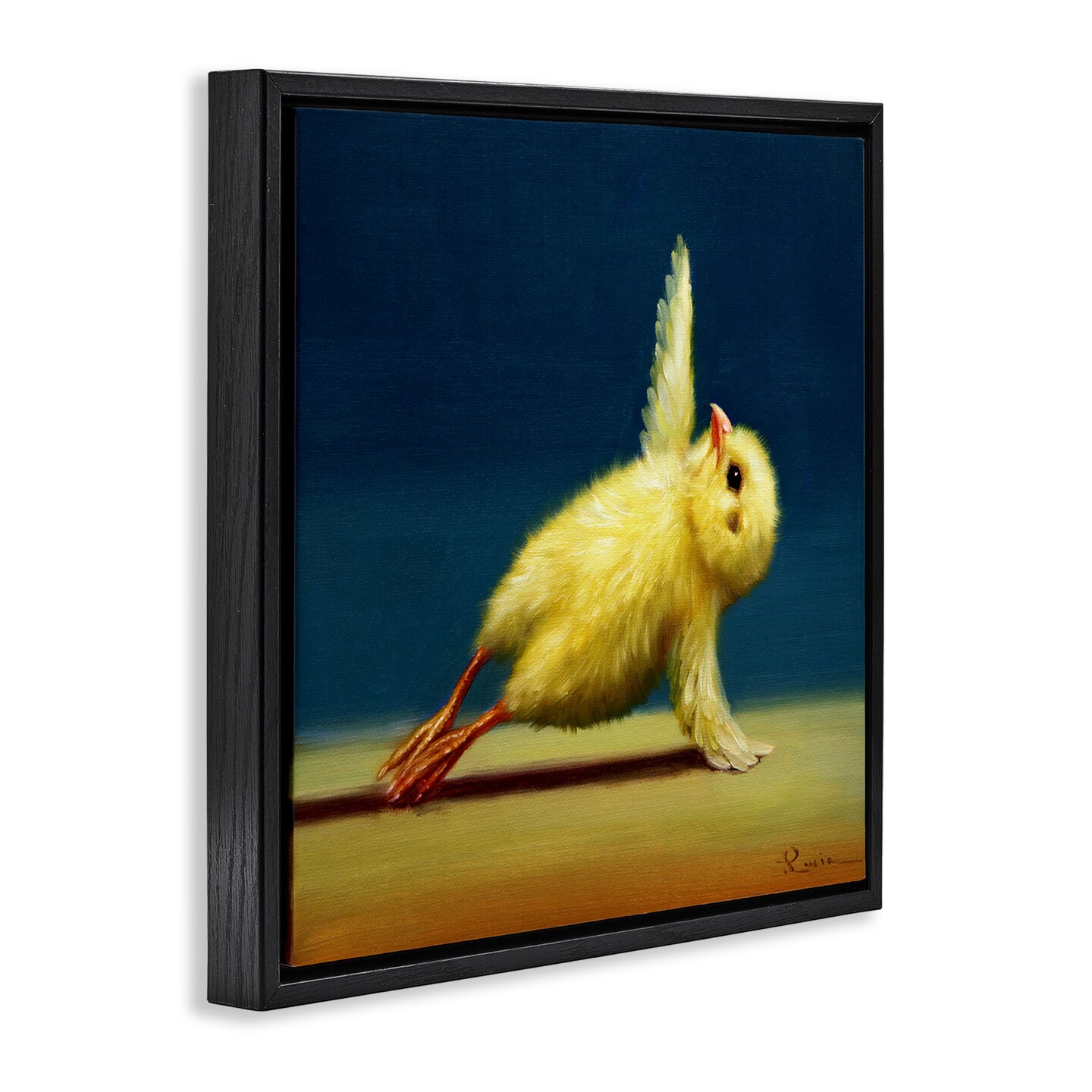Stupell Industries Yellow Chick Stretching Yoga Framed Floater Canvas Wall Art