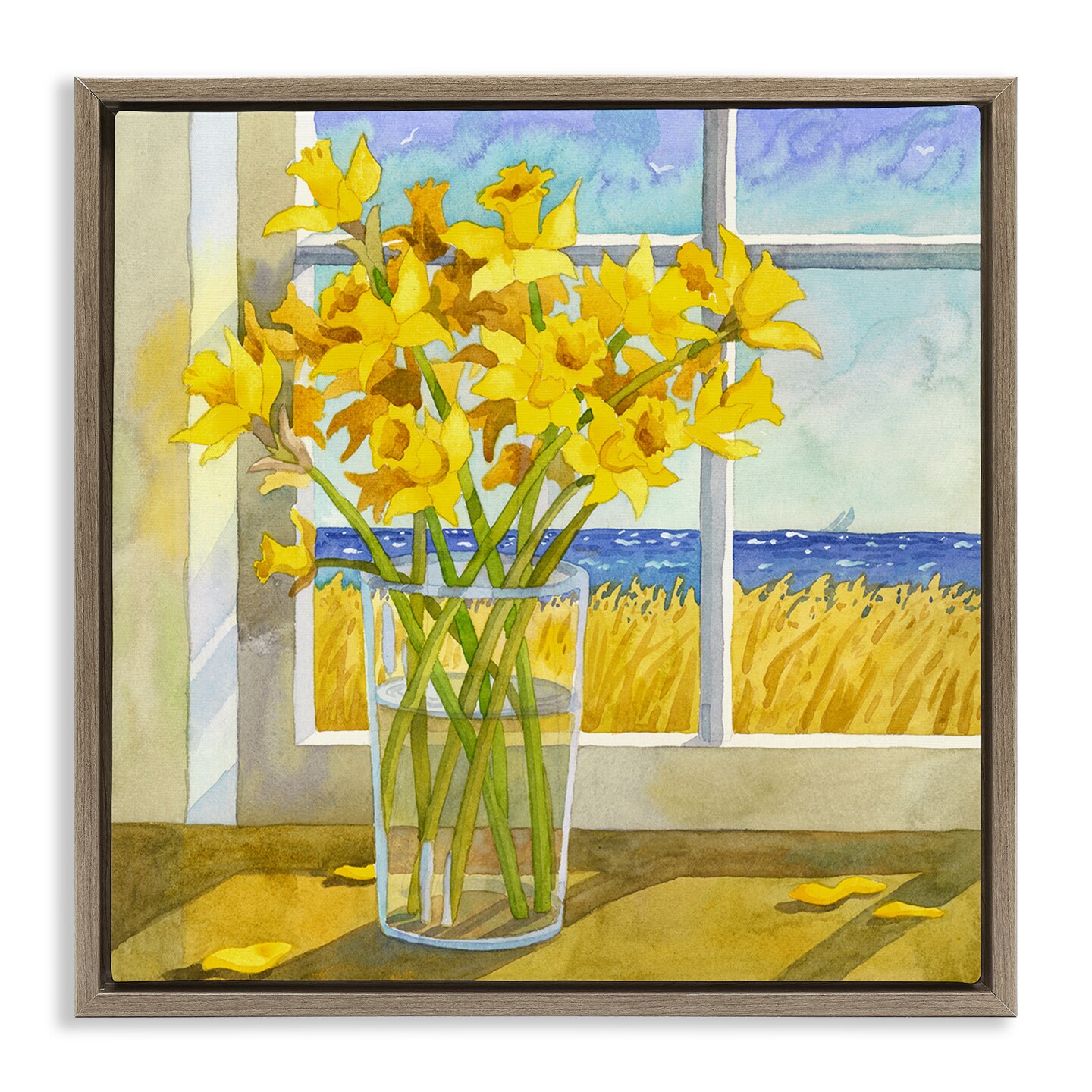 Stupell Industries Daffodils in Seaside Window Framed Floater Canvas Wall Art