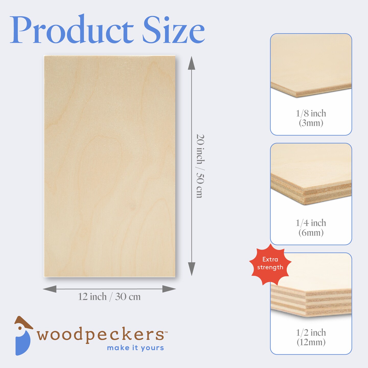 Baltic Birch Plywood, 12 x 20 Inch, B/BB Grade Sheets, 1/2, 1/4 or 1/8 Inch Thick| Woodpeckers