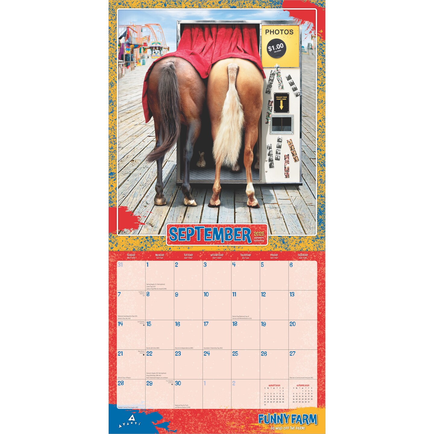 Avanti Funny Farm OFFICIAL | 2025 12 x 24 Inch Monthly Square Wall Calendar | Foil Stamped Cover | Plastic-Free | BrownTrout | Animal Humor Livestock