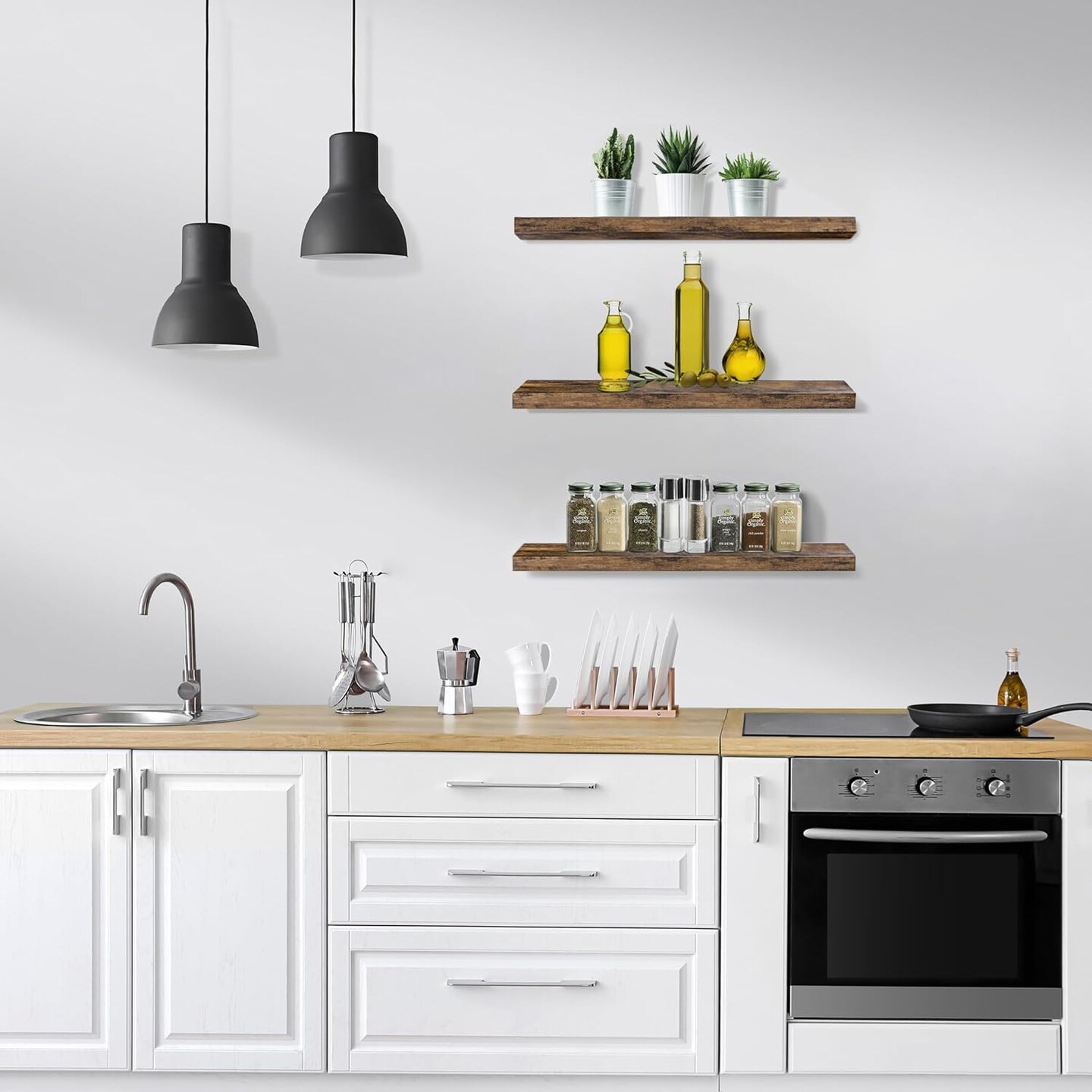 Sorbus Floating Shelves 3 Pack, 24-Inch Wall Mounted Shelves for Wall Decor and Storage with Invisible Brackets