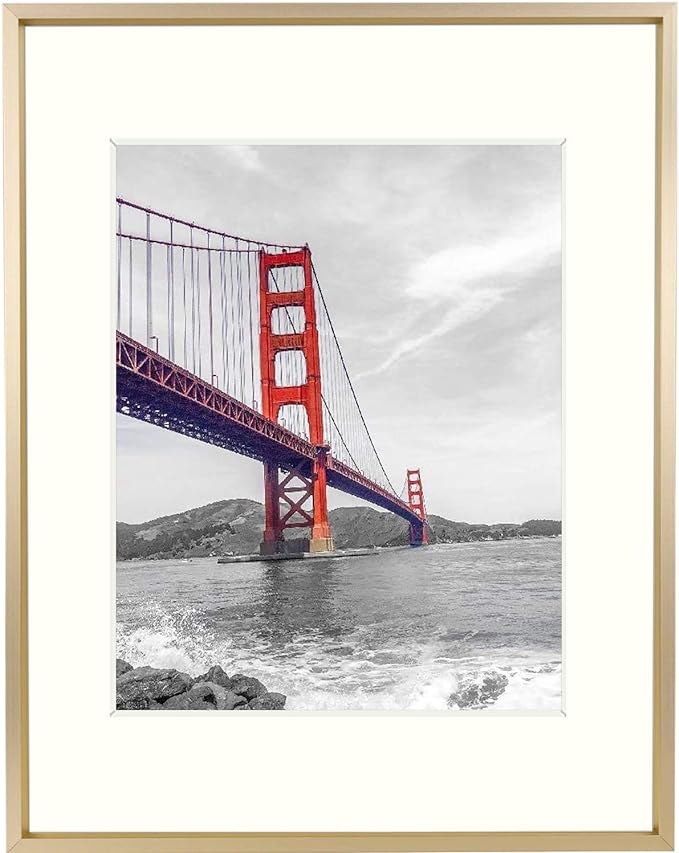 11x14 Aluminum Photo Frame with Ivory Color Mat for 8x10 Picture &#x26; Real Glass, Metal Picture Frame Collection (Gold, 1-Pack)