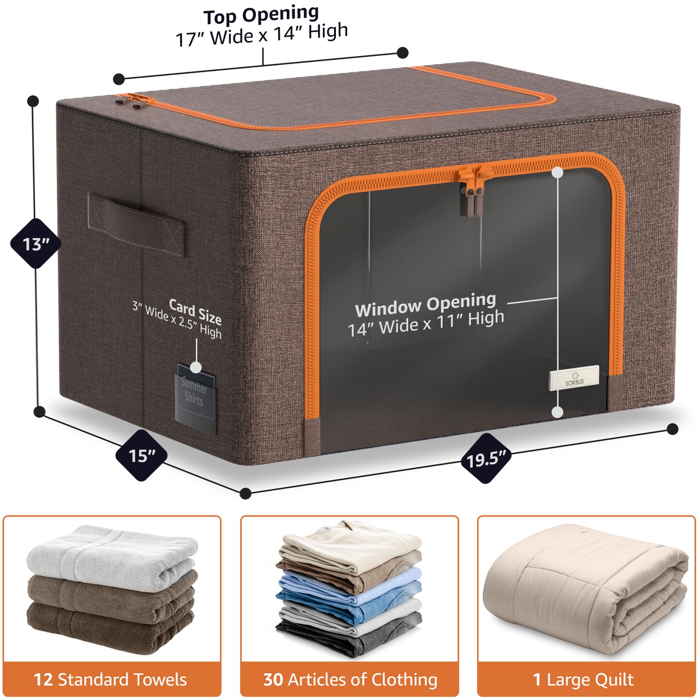 Sorbus Large Storage Bins, 4 Pack Stackable &#x26; Foldable Clothes Organizer Bags with Metal Frame, Window, &#x26; Handles