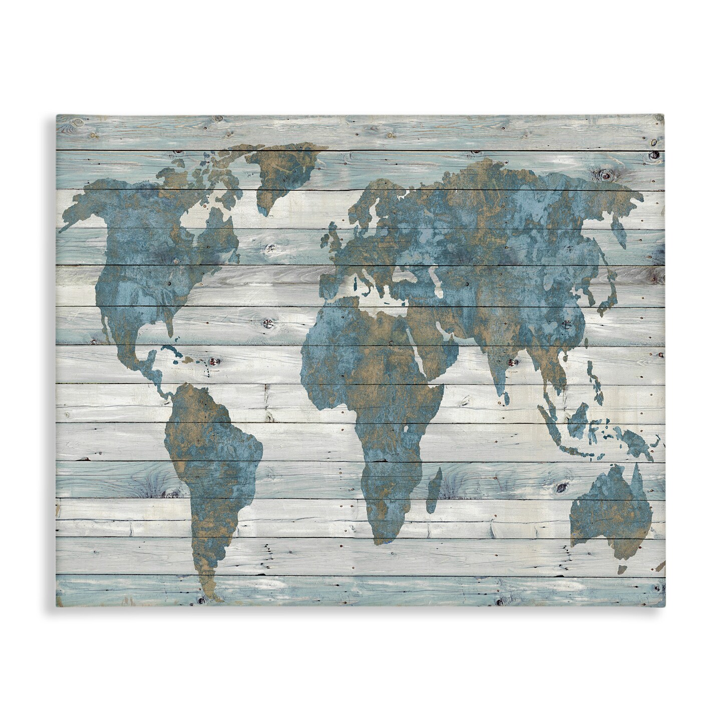 Stupell Industries Slate Blue &#x26; Tan World Map Canvas Wall Art