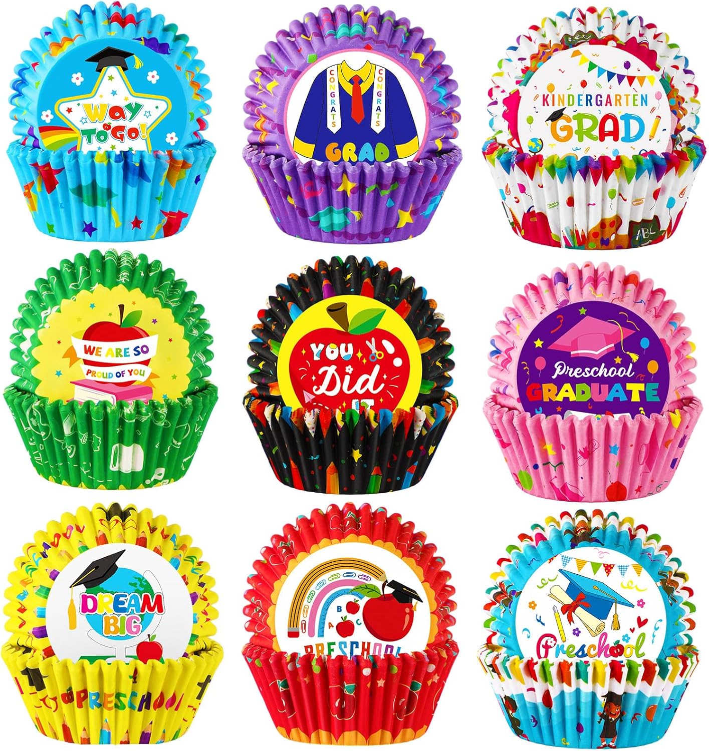 SANNIX 450 pieces Kindergarten Grad Baking Cups, Preschool Grad Cupcake Liners Cupcake Liners Wraps made of paper Muffin Liner Party Supplies for Kindergarten Decorations for a Preschool Graduation