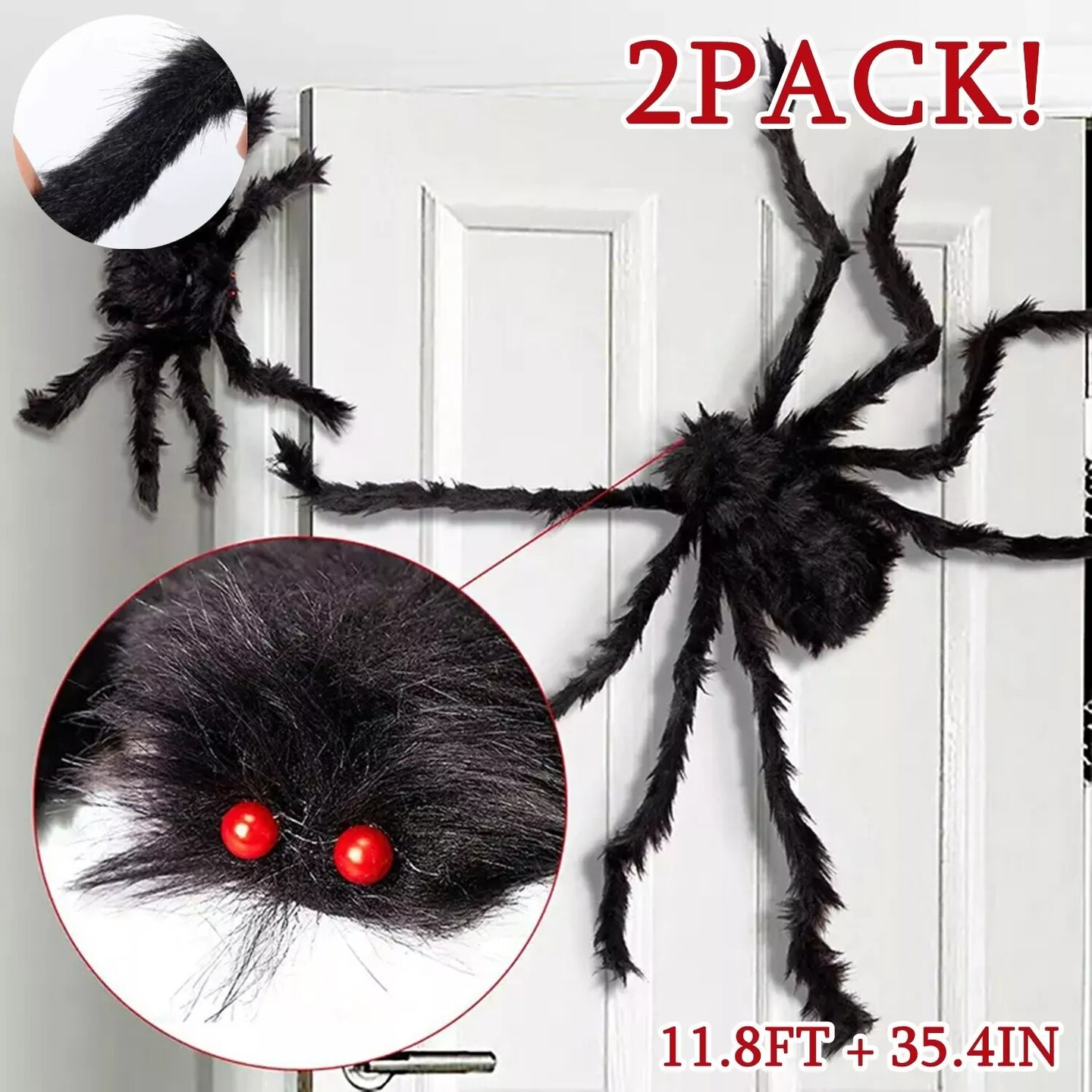 2PACK 1FT+3FT Large Spider Halloween Party Yard Wall Door Roof Decor Scary Props