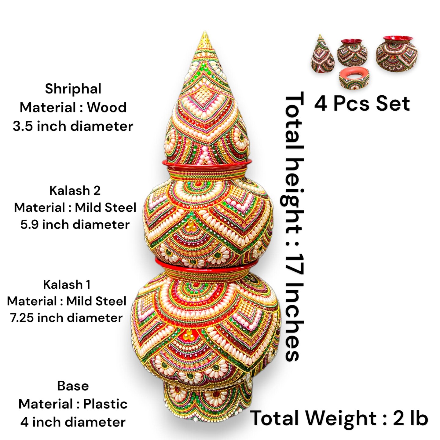 Decorative Kalash for Pooja Handmade Mild Steel Puja Kalash Wedding Decor Grah Pravesh Temple Home Mandir Decor - Festival Housewarming Gift Lota for Navratri Karvachauth Diwali