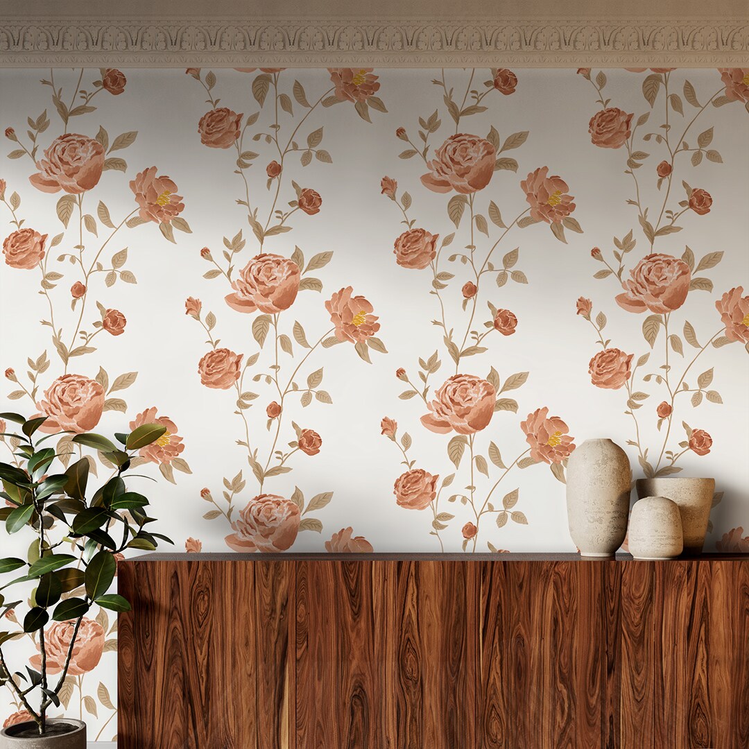 Tempaper Rambling Rose by She She Peel and Stick Wallpaper Scarlet Roses